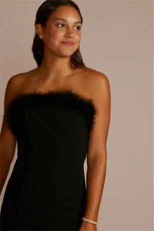 Feather Trim Straight Neck Sheath With Slit - Image 4