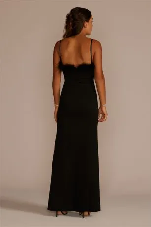 Feather Trim Straight Neck Sheath With Slit - Image 2
