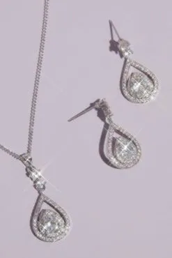 Pave Crystal Teardrop Earrings And Necklace Set