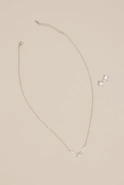 Cubic Zirconia Rosebud Necklace And Earring Set