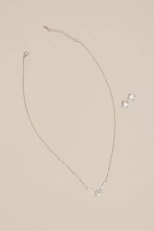 Cubic Zirconia Rosebud Necklace And Earring Set