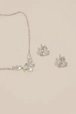 Cubic Zirconia Rosebud Necklace And Earring Set - Image 2