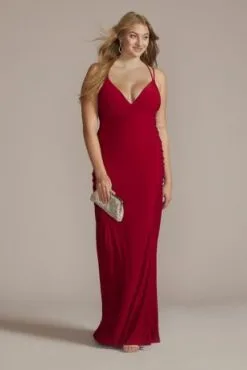 Ruched Panel Plunging Sheath Gown