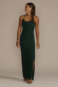 Cowl Neck Stretch Jersey Long Sheath Dress