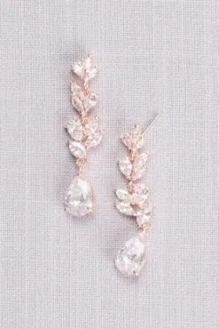 Laurel Leaf Cubic Zirconia Drop Earrings