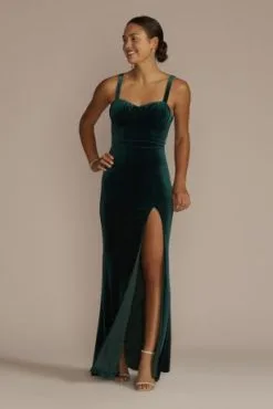 Sweetheart Velvet Tank Sheath Dress With Slit