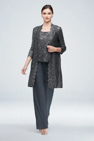 Long Lace Jacket Three-Piece Plus Size Pantsuit