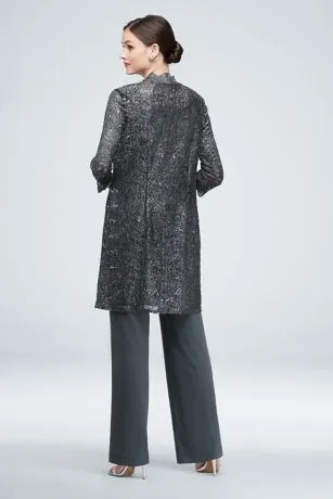 Long Lace Jacket Three-Piece Plus Size Pantsuit - Image 2