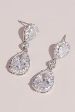 Cubic Zirconia Halo Teardrop Earrings