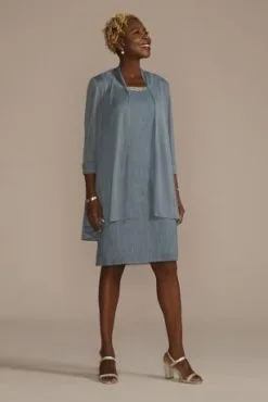 Embellished Scoop Neck Short Jacket Sheath Dress