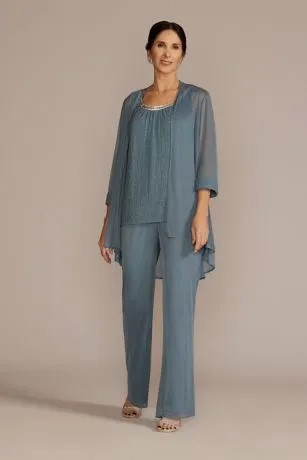 Three Piece Rhinestone Trimmed Chiffon Pantsuit