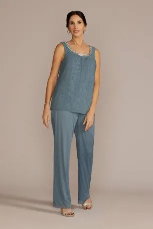 Three Piece Rhinestone Trimmed Chiffon Pantsuit - Image 4