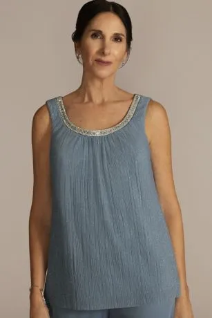 Three Piece Rhinestone Trimmed Chiffon Pantsuit - Image 6