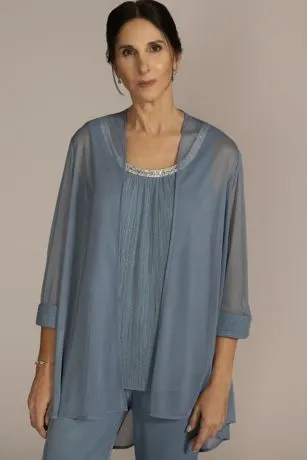 Three Piece Rhinestone Trimmed Chiffon Pantsuit - Image 3