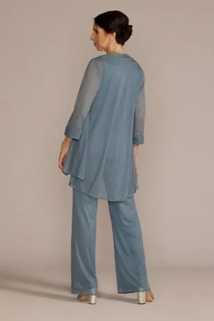 Three Piece Rhinestone Trimmed Chiffon Pantsuit - Image 2