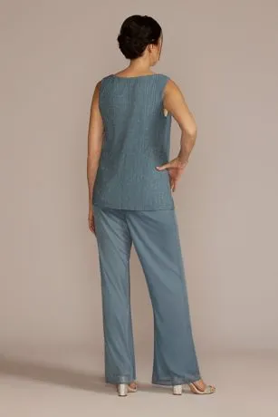 Three Piece Rhinestone Trimmed Chiffon Pantsuit - Image 5