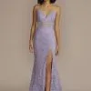 V-Neck Glitter Lace Sheath With Illusion Waist