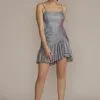 Short Square Neck Metallic Asymmetrical Dress