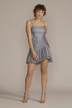 Short Square Neck Metallic Asymmetrical Dress