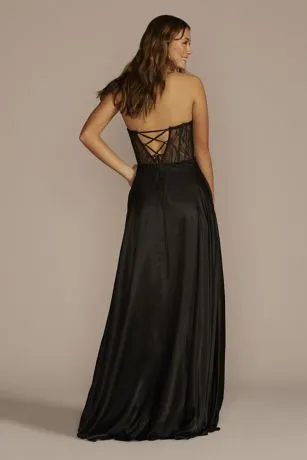 Strapless Illusion Lace Applique Satin A-Line - Image 2