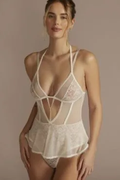 Sheer Lace Peplum Teddy