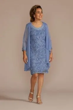 Floral Lace Short Tank Dress With Chiffon Jacket