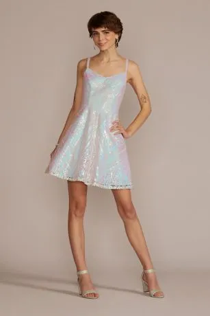 Short Iridescent Sequin A-Line Dress