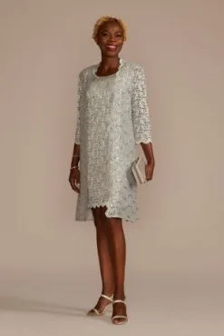 Beaded Lace Short Sheath Dress With Jacket