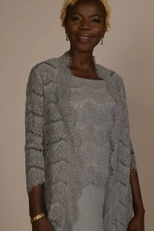 Sequin Lace Three-Quarter Sleeve Chiffon Pantsuit - Image 5