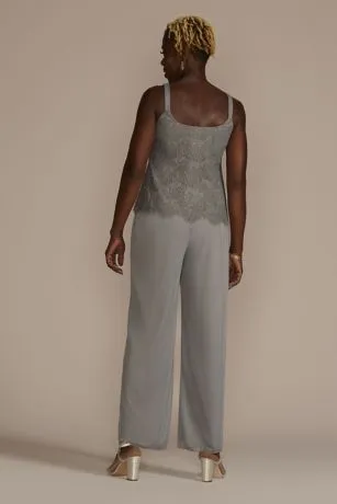 Sequin Lace Three-Quarter Sleeve Chiffon Pantsuit - Image 4