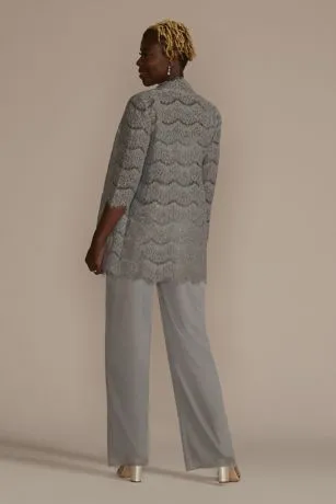 Sequin Lace Three-Quarter Sleeve Chiffon Pantsuit - Image 2