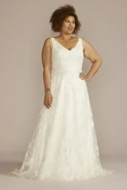 V-Neck Embroidered Lace A-Line Wedding Dress