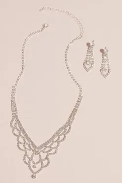 Deep V Scalloped Necklace And Earring Set