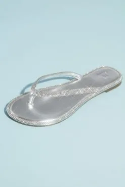 Metallic Thong Sandals With Pave Crystal Trim