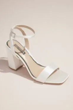 Rhinestone Buckle Satin Block Heel Sandals