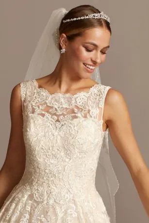 Beaded Lace Wedding Dress With Pleated Skirt - Image 3