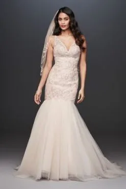 Mermaid Beaded Floral Lace Wedding Dress