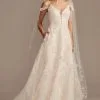Beaded Applique Wedding Dress With Swag Sleeves