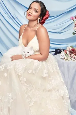 Large Floral Applique Beaded Strap Wedding Dress - Image 7