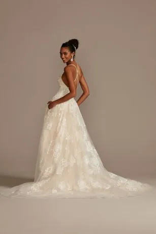 Large Floral Applique Beaded Strap Wedding Dress - Image 2