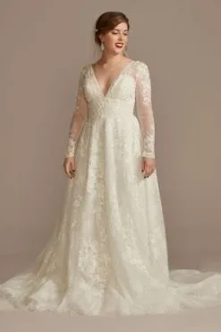 Lace Long Sleeve Keyhole Back Wedding Dress