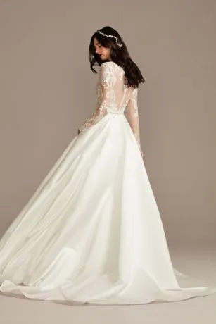 Long Sleeve Satin Applique Wedding Dress - Image 3