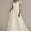 High Neck Long Sleeve Illusion Wedding Dress