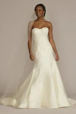 Strapless Drop Waist Lace And Mikado Wedding Dress