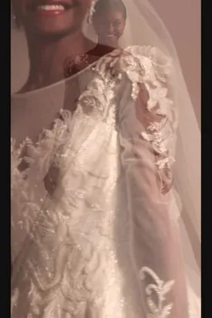 Beaded Lace And Satin Long Sleeve Wedding Dress - Image 4