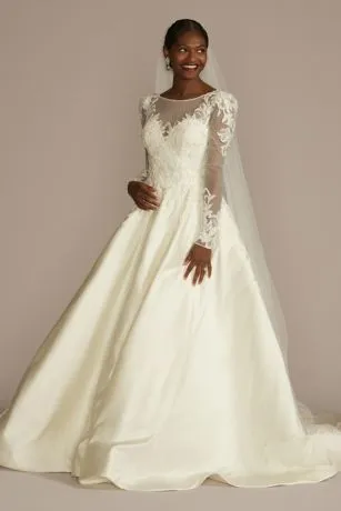Beaded Lace And Satin Long Sleeve Wedding Dress