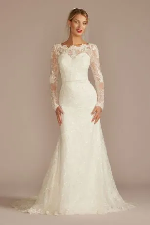 Beaded Lace Long Sleeve Sheath Wedding Dress