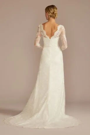 Beaded Lace Long Sleeve Sheath Wedding Dress - Image 2