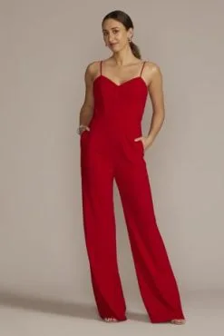 Stretch Crepe Corset Straight Leg Jumpsuit