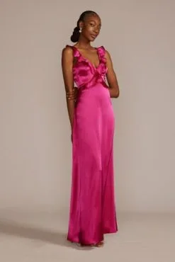 Floor Length Ruffle Charmeuse Gown